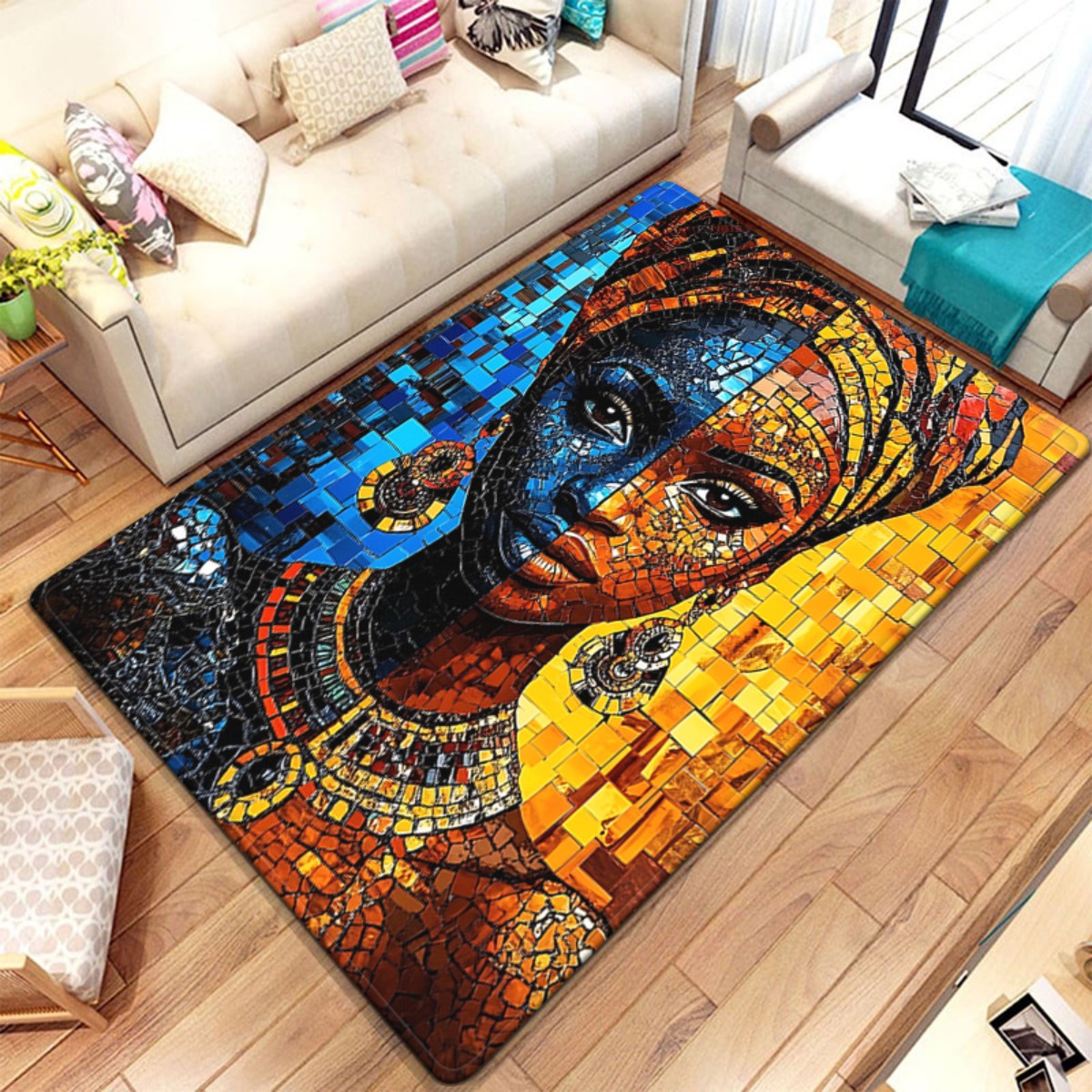 Home Art Textiles - African mosaic woman art rug ethnic