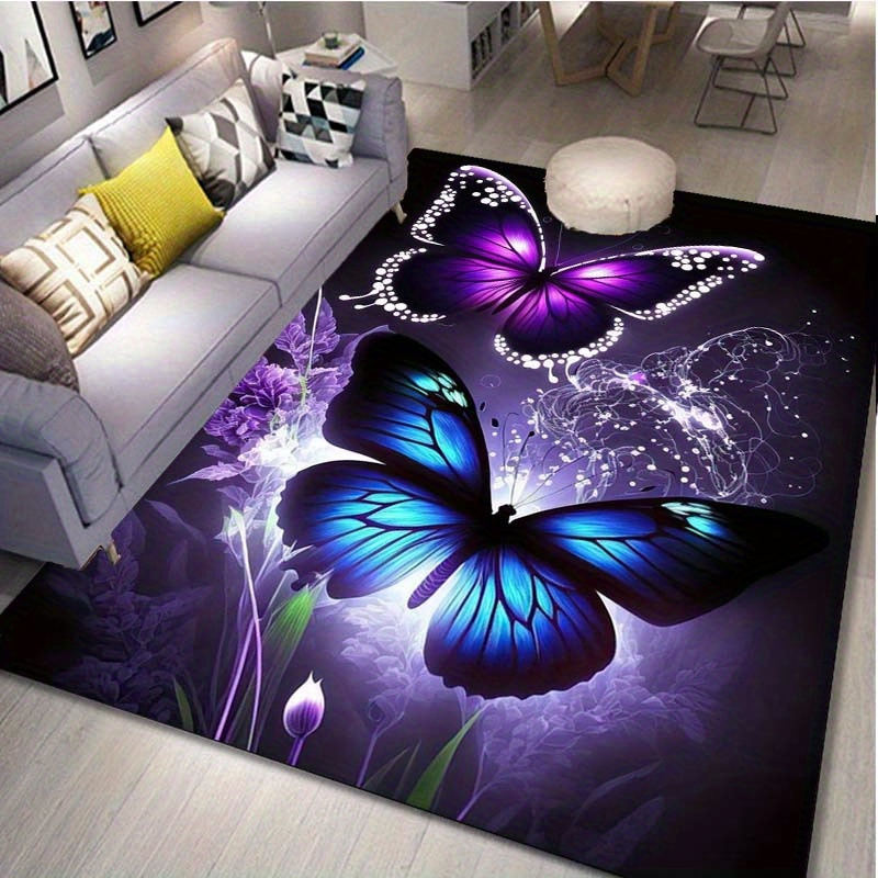 Home Art Textiles - Vibrant Butterfly and Purple Flower Rug