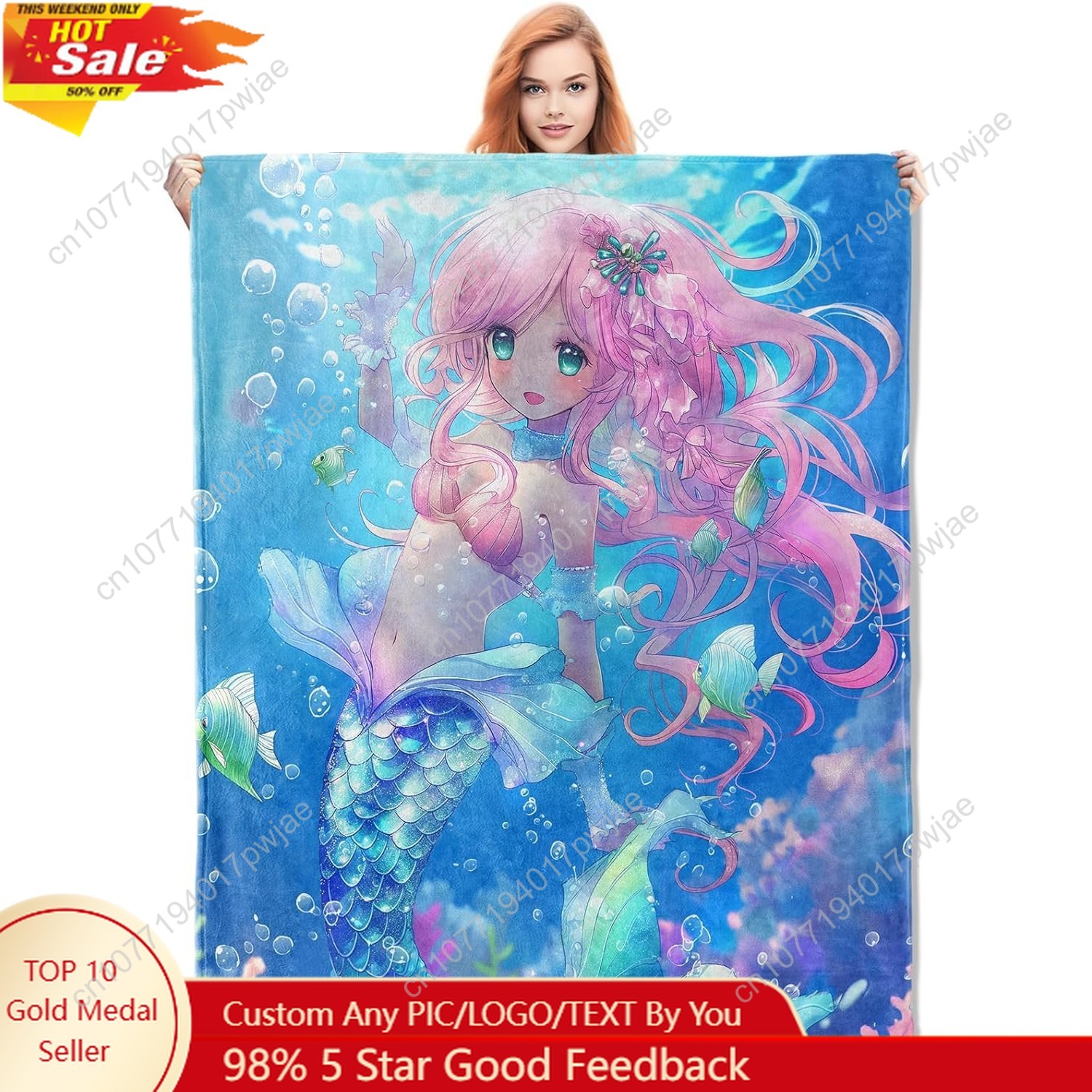 Home Textiles & Decorations - Cute Mermaid Blanket Cartoon Flannel Throw
