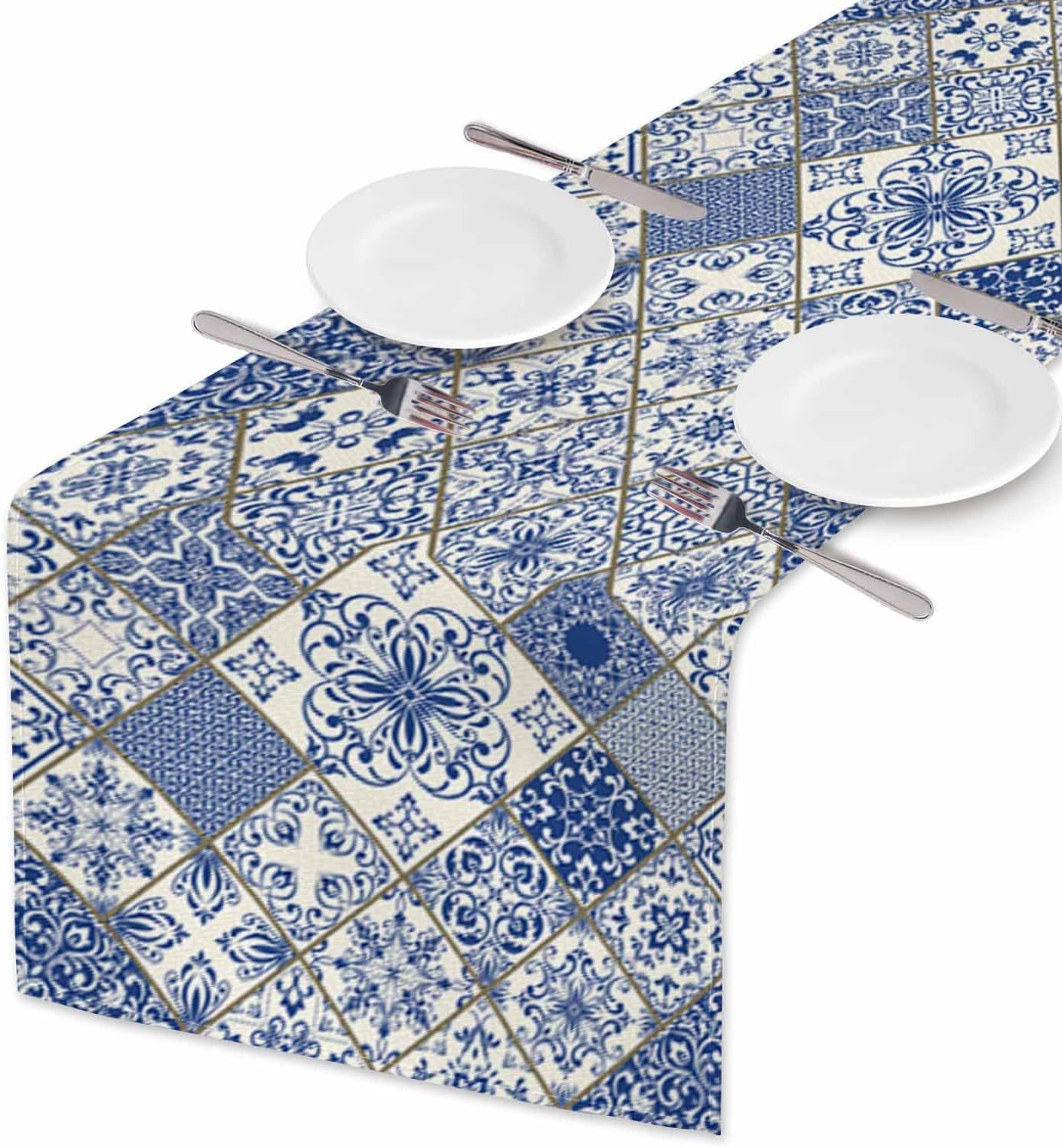 Blue White Patchwork Tile Line - Linum Home Textiles recensione e prezzo