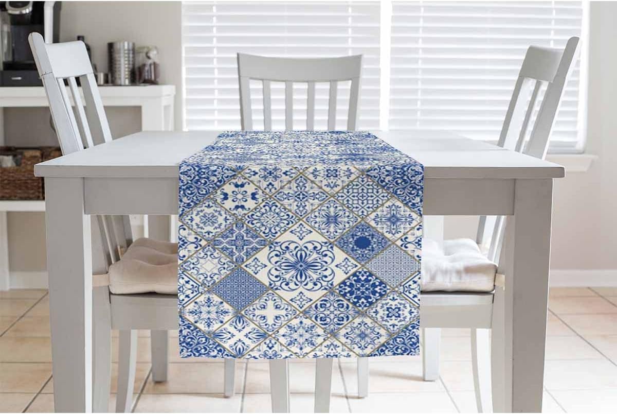 Blue White Patchwork Tile Line - Linum Home Textiles recensione e prezzo