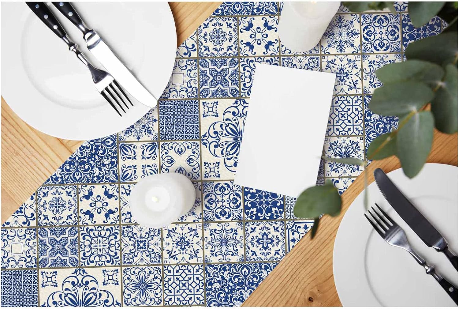 Blue White Patchwork Tile Line - Linum Home Textiles recensione e prezzo