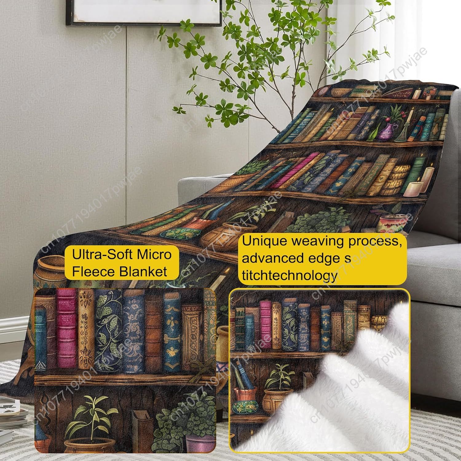 Vintage Bookshelf Blanket Read - Home Textiles & Decorations recensione e prezzo